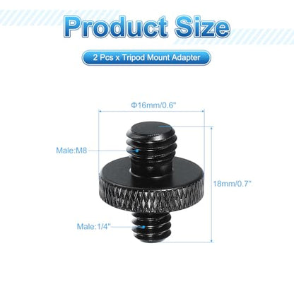 PATIKIL Tripod Screw Adapter 1/4" Male to M8 Male, 2 Pcs Tripod Nut Connectors Camera Mount Screw Camera Double Head Converter for Microphone Holder Magic Arms Accessories, 18 mm - size: 1/4" Male to M8 Male,18 mm