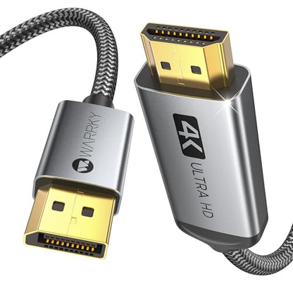 Warrky 4K DisplayPort to HDMI Cable 3.3FT[Metal Case, Nylon Cable] One-Way Transmission DP 1.2 Computer to HDMI 1.4 Screen Compatible for Dell, HP, Samsung, PC, Laptop, Projector, TV – Passive - size: 3.3FT, style: 1 Pack