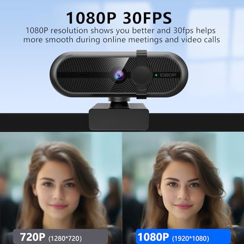 1080P Webcam for PC, Webcam with Mic, Auto Light Correction, 90° Wide Angle, Built-in Privacy Cover, Supports YouTube, Zoom, Teams, Meet, Skype, Perfect for Solo Meeting, Live Streaming - style: 1080P Webcam with Noise-reducing Mic