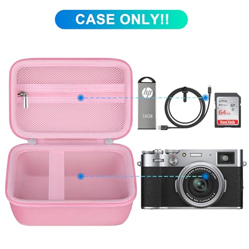 BOVKE Carrying Case for Fujifilm X100VI / X100V / X-E5 Digital Camera, Extra Mesh Pocket for Fuji Camera Accessories Charging Cables, Pink - color: Pink