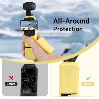 Silicone Case for DJI Osmo Pocket 3/Xtra Muse Camera with Fixed Base & Anti-Loss Lanyard, Compatible with Xtra Muse Accessories – for Travel Vlogging Daily Filming (Yellow) - color: Yellow