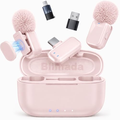 mini 2 Wireless Lavalier Microphones for iPhone 16/17 & Android, AI Noise Cancellation, App Control, 30H Battery with Charging Case, Lapel Microphone Wireless for Video Recording Dusty Pink