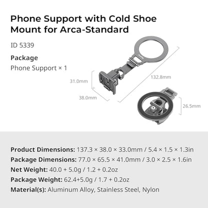 SMALLRIG Metal Phone Mount with Baseplate for Arca-Standard, Compatible for DJI RS 4 Mini, Smartphone Support with Cold Shoe Mount, Phone Tripod Mount for iPhone 17/16/15 Series etc. - 5339
