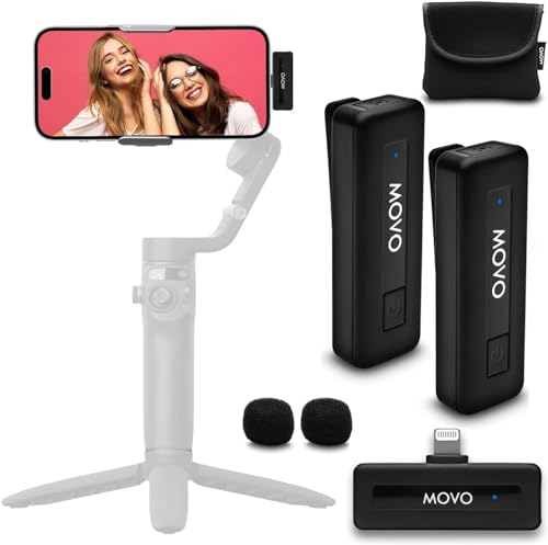 Movo Wireless Mini DI Duo Wireless Microphone - iPhone Video Recording Mic with Lavalier Mic, 10 HR Battery, 164FT Range