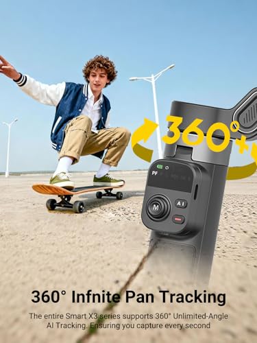 AOCHUAN Smart X3 360° Pan Rotation Gimbal Stabilizer for iPhone, Magnetic Remote Control, 3-Axis Stabilizer w/Built-in Extension Rod & One-Touch Open Tripod, Foldable Phone Gimbal for Vlogging, Travel - size: X3