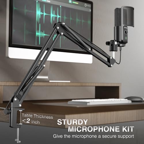 FIFINE USB Podcast Microphone, PC Computer Condenser Microphone Plug & Play Mic Kit with Boom Arm Stand, 16MM Large Diaphragm, Mute Button for Recording Singing Streaming YouTube Gaming-T669PRO1