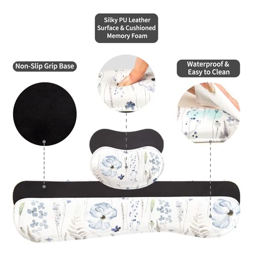 QIYI Leather Desk Mat Set, 4-in-1 Large Mouse Pad with Ergonomic Wrist Rest, Waterproof Desk Pad + Keyboard Wrist Rest + Mouse Wrist Support + Coaster, Non-Slip Office Gaming Accessories, Wildflowers - color: Watercolor Wildflowers