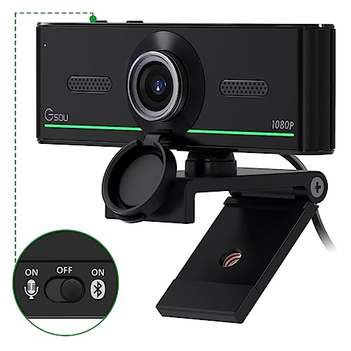 Gsou 1080P Webcam with Microphone for Desktop, Computer Webcam Connect Bluetooth Headset/Earphone/Speaker, Streaming Webcams for Live Skype Teams, PC Web Camera for Streaming,Bluetooth only for Audio - color: Webcam
