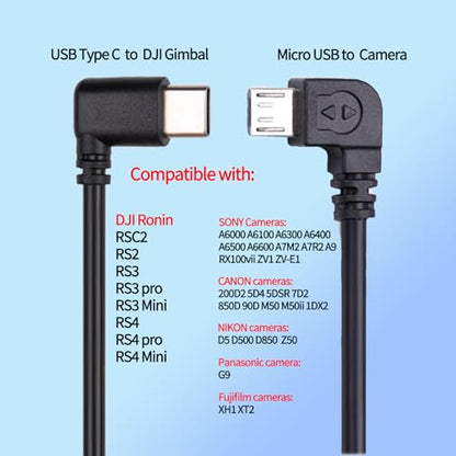 RS Multi-Camera Control Cable(USB-C to Micro), Right Angle, for DJI RS4 Pro RS4 RS3 Pro RS3 Mini RSC2 RS2 Gimbal Stabilizer, for SONY a7m2 a9 for CANON 5d4 5dsr NIKON Panasonic Fujifilm Camera - size: UP