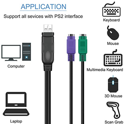 PS/2 to USB Adapter Keyboard Mouse Adapter Cable, PS/2 Female to USB A Male Plug with Chip, 2 PCS 2 in 1 PS-2 to USB 2.0 Converter Cord - color: Black - USB to PS/2 Cable