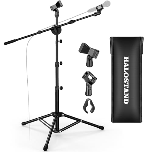 Microphone Stand Floor 2 Mic Clips Foldable Mic Stands Heavy Duty Tripod Boom Arm with 2 Screws Adapter 2 Foam Covers and Carrying Bag for Singing Karaoke Stage HLS03 - size: 2 Mic Holders + Aluminium Base