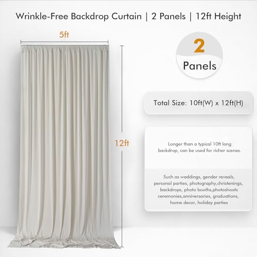 10ftx12ft Wrinkle Free Champagne Backdrop Curtain,2 Panels 12FT Height Wedding Backdrop Drapes,Silky Polyester Back Drop Cloth for Birthday Photography Background Party Backdrop Draping - color: Champagne, size: (W)5ft x (H)12ft (2 Panel)