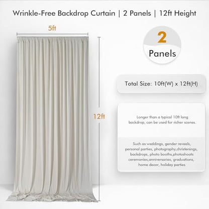 10ftx12ft Wrinkle Free Champagne Backdrop Curtain,2 Panels 12FT Height Wedding Backdrop Drapes,Silky Polyester Back Drop Cloth for Birthday Photography Background Party Backdrop Draping - color: Champagne, size: (W)5ft x (H)12ft (2 Panel)