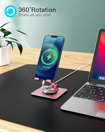 Adjustable Phone & Tablet Stand, Fits 4–9.7in Devices, Pink | 360° Viewing Flexibility • Reinforced Aluminum Build • Dual-Hinge Adjustment • Travel-Ready Storage - color: Pink