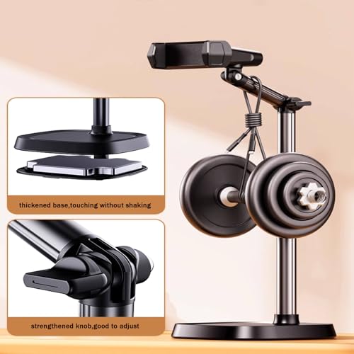 Adjustable Height Phone Stand for Desk, Angle Adjustable Desktop Phone Holder with 360°Rotation Ball-Head,Weighted Base and Aluminum Alloy Support Rod for Phone 4”-7” - color: T10Black