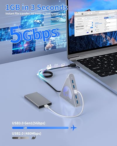7 Port USB Hub, JoyReken USB 3.0 Hub with 2 FT Long Cable, Vertical USB Extension Hub for Laptop, MacBook,Xbox,PS4/5, Flash Drive, XPS, PC, Flash Drive, Game Console, Printer, Keyborad, Mouse (Silver) - color: 5-Wolf Silver