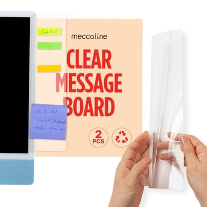 Monitor Memo Board 2Pcs - Flexible Clear PET Computer Screen Sticky Note Holder - Side Panel Message Organizer - Versatile Office Desk Accessories - Cool Home Office Supplies - 3.1" x 11.8"