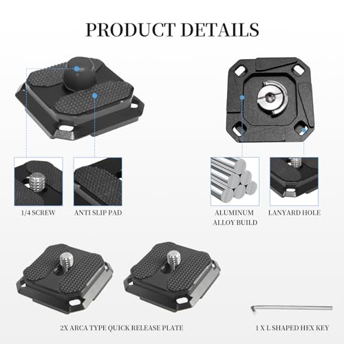 2 Pack Arca-Swiss Plate, Quick Release Plate Camera Mount for Tripod,38mm Arca-Swiss Mount Plate with Safety Pins, Lightweight Aluminum for Tripod/Monopod/Strap, 1/4" Screw Compatible Camera,0.67oz - size: 38mm*38mm