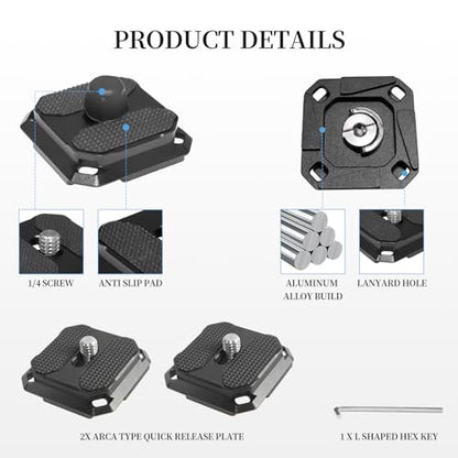 2 Pack Arca-Swiss Plate, Quick Release Plate Camera Mount for Tripod,38mm Arca-Swiss Mount Plate with Safety Pins, Lightweight Aluminum for Tripod/Monopod/Strap, 1/4" Screw Compatible Camera,0.67oz - size: 38mm*38mm