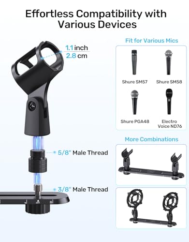 Desktop Stereo Array Spacing Mic Stand with Weighted Base & Adjustable Positioning Bar – Dual Microphone Mount Holder for XY/ORTF Recording, Ideal for Podcasting, Studio and Tabletop Use - size: Mic Bar with Stand