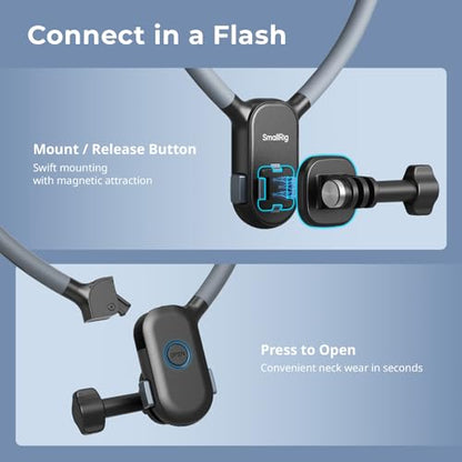 SMALLRIG Magnetic Neck Mount for Action Camera, Quick Release One-Click Button & Ergonomic Design, for GoPro Hero 12/11/10/9, for DJI OSMO 360/Nano/Action 6/5 Pro/4, for Insta360 Ace Pro 2-5126 - style: for Action Cam