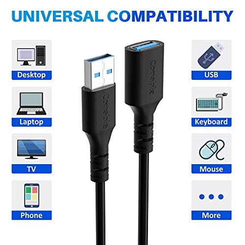 3 Pack USB 3.0 Extension Cable 12 Feet, USB A Male to Female Extender Cord, 5Gbps Data Transfer for Webcam, Printer, Keyboard, Mouse, Flash Drive, Hard Drive, Controller, Black Cable with 5 Cable Ties - size: 12 Feet (3 Pack)