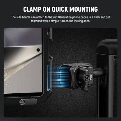 NEEWER Quick Release Side Handle for Phone Cage PA073 PA074 for 16 Pro/16 Pro Max, PA042 for Samsung S24 Ultra, with Covered Cold Shoe, Anti Off Pin, Black Lock, PA045B - style: PA045B
