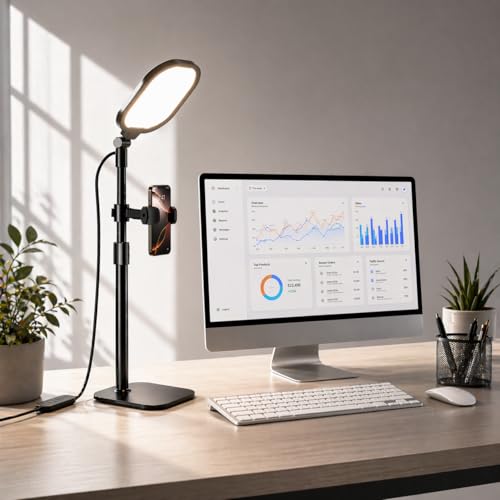 Desk Ring Light with Stand and Phone Holder, 3000K-6500K Adjustable Computer Ringlight, Video Conference Light for Zoom Meeting, Video Calls, Webcam, Desktop Light for Video Recording, CRI 97.8 - color: 1 pack-Black