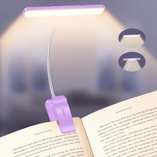 Gritin 2026 Gen 2 Book Light for Reading- 32 Eye Caring Full Spectrum LED | 5 Colors & 5 Brightness, Adjustable Wide/Narrow Beam, Upgrade 1500mAh Long-Lasting Rechargeable Clip on Light-Purple - color: Purple
