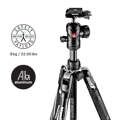 Manfrotto Befree Advanced Camera Tripod with Lever Closure, Portable and Compact Travel Tripod Kit with Ball Head, Aluminum Tripod for DSLR Reflex and Mirrorless Cameras, Camera Accessories | Aluminum 4-Section Travel Tripod, 40 Cm Folded, 151 Cm Max, 1.5