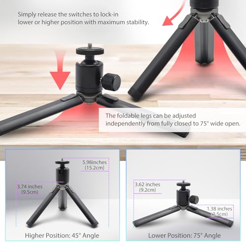 Kado Metal Portable Monitor Stand Tripod, Phone/Tablet Clamp for Desk | 100x100mm 75x75mm Wall/Arm Mount Clamping, 360° Ball Head and 1/4" Screw Compact for Phone, Tablet, Projector, Camera, Webcam - style: Charcoal Gray