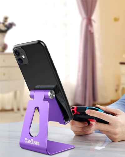 CreaDream Adjustable Cell Phone Stand, Phone Stand, Cradle, Dock, Holder, Aluminum Desktop Stand Compatible with Phone 15 14 13 12 11 Pro Max Plus SE, Accessories Desk, All Mobile Phones-Dark Purple - color: Dark Purple