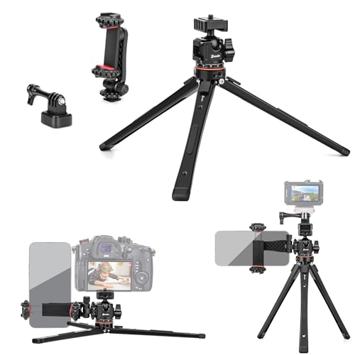 Zeadio Universal Heavy Duty Metal Tripod Kit-with 360° Ball Head, Phone Holder & Action Camera Adapter, Phone/Camera Stand for Filming, YouTube, Vlogs, Travel, Other Outdoor Events etc - style: Dual Cold-shoe Ball Head