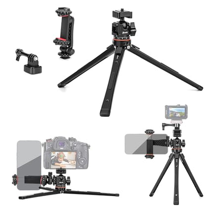 Zeadio Universal Heavy Duty Metal Tripod Kit-with 360° Ball Head, Phone Holder & Action Camera Adapter, Phone/Camera Stand for Filming, YouTube, Vlogs, Travel, Other Outdoor Events etc - style: Dual Cold-shoe Ball Head