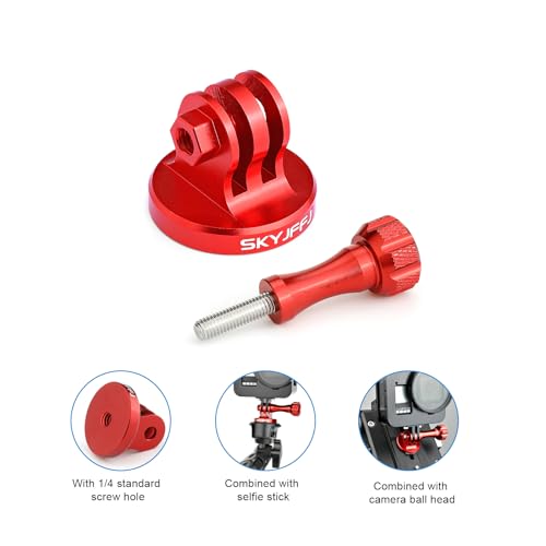 Aluminum-Tripod Adapter Attachment- Bolt -Adapter for Monopod Mount with Aluminum CNC Thumbscrew Compatible Gopro Hero 13 12 11 10 9 8 DJI Osmo Insta360 AKASO and Other Action Camera（RED） - color: RED
