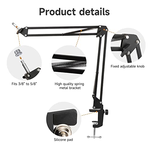 For HyperX Quadcast Boom Arm - Upgraded Mic Stand with Reduce Wind Noises Mic Cover, Adjustable Scissor Mic Arm for Hyperx QuadCast S, 3/8" to 5/8" Adapter Compatible with Most Microphone - color: HyQC Mic Stand