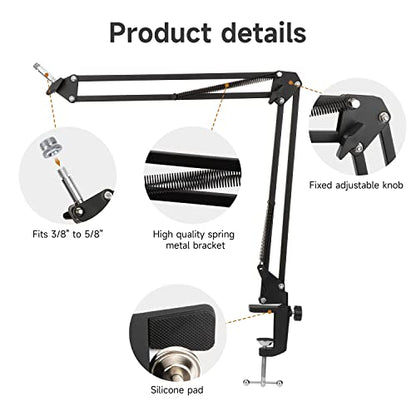 For HyperX Quadcast Boom Arm - Upgraded Mic Stand with Reduce Wind Noises Mic Cover, Adjustable Scissor Mic Arm for Hyperx QuadCast S, 3/8" to 5/8" Adapter Compatible with Most Microphone - color: HyQC Mic Stand