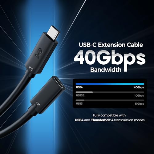 Cable Matters 40Gbps USB C Extension Cable - 1.6ft / 0.5m, Supports [8K@60Hz/4K@240Hz Video, 240W Charging, 40Gbps Data Transfer] USB 4 Extension Cable, Thunderbolt 4/5, Nintendo Switch 2 Compatible - size: 1.6 Feet