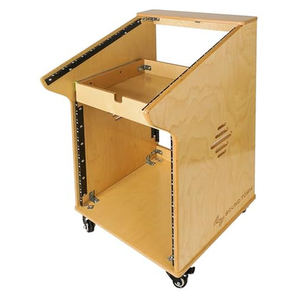 Sound Town DIY Solid Baltic Birch Plywood Recording Studio Rack, Audio Equipment Rack with 11U Slant Mixer Top,12U Front, 2U Drawer, Rubber Feet, Casters, Golden Oak (SDRK-M11X12) - size: 12U,Golden Oak