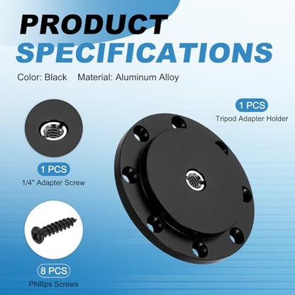 PATIKIL 3/8" Thread Tripod Adapter Holder 50mm Dia, Aluminum Alloy Flange Wall Mount Tripod Mount Plate with 1/4" Adapter Screws for Magic Arm Light Flash DSLR Camera - size: 3/8" x 70mm
