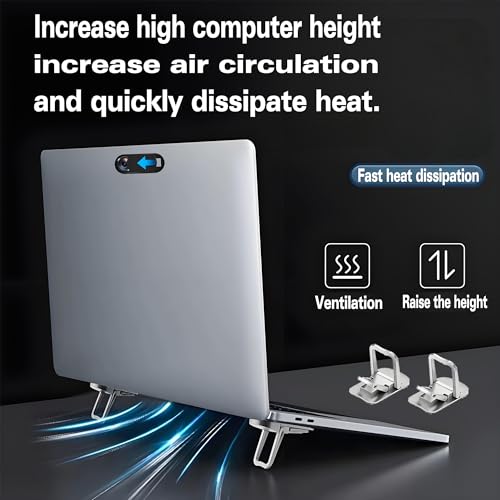 2PCS Laptop Stand Portable,Adjustable Laptop Riser, Ergonomic Cooling Mini Invisible Notebook Stand Riser for Desk Computer Keyboard MacBook (Black) - color: Black