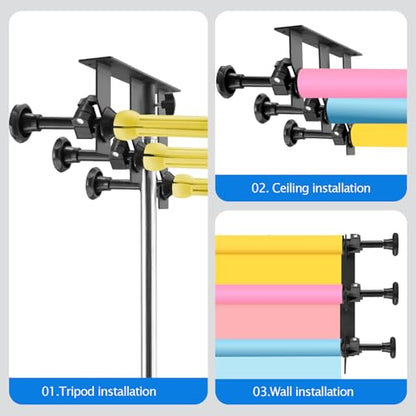 WELLMAKING Manual Axis Background Lifter & Photography Support Stand, Muslin Backdrop Kit with Adjustable Drape Display, Compatible with Light Stand – No Drilling Required, for Home Studio Live Stream