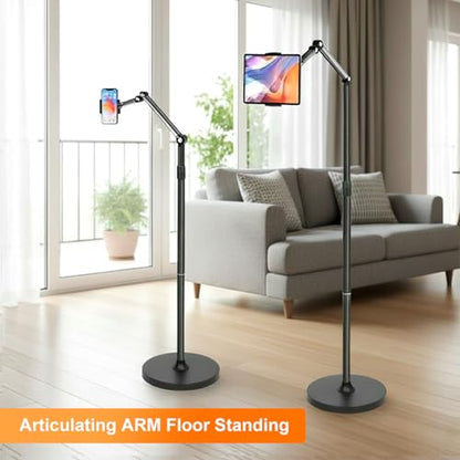 66“ Floor stand articulating arm with adjustable , Minimalist Design, Space-Saving, Highly Flexible,For Watching/Stream/Recording ON Bed&Couch, for iPad Pro 12.9”/Kindle/iPhone,4.5-13” Tablet/Phone
