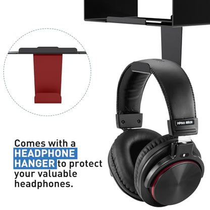 Under Desk Mount for Focusrite Scarlett Solo 3rd Gen/Solo 4th Gen with Headphone Hanger Stand,Under Desk Metal Shelf Organizer for Audio Interfaces and Studio Gear (Black Holder Only)