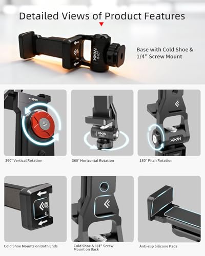 Metal Phone Tripod Mount Adapter, Smartphone Holder Clamp Support Stand with Cold Shoe, Compatible with iPhone, Samsung on Tripod, Camera, Gimbal, Selfie Stick for Live Streaming, Video Shooting - style: Premium-Aluminum Alloy
