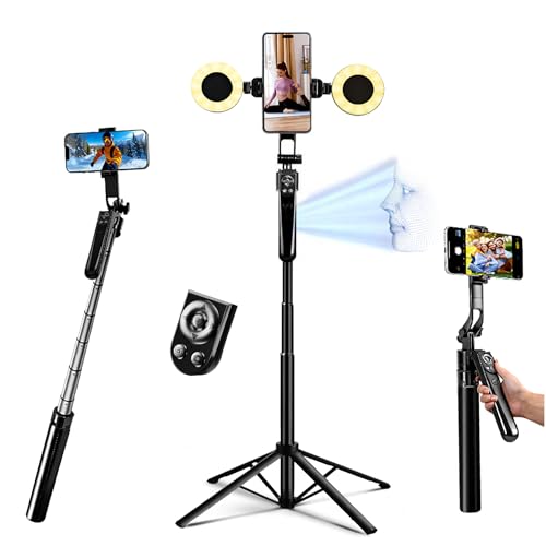 Auto Face Tracking Selfie Stick Tripod for iPhone with Light 360 Rotation that Follows Your Movement 70.9" Camera Tripod Stand with Remote for Content Creator Vlog Live Stream Video Recording - style: A-Auto Face Tracking Tripod with 2 Ring Light