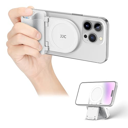 JJC Magnetic Phone Camera Grip Handle with Wireless Shutter Remote, Magsafe Camera Handle Bluetooth Bracket for iPhone Android Smartphone with 1/4” Tripod Screw for Video Photo Shooting (White) - color: White Standard Grip