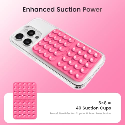 2PCS Silicone Suction Cup Phone Case Mount Double Sided, Hands-Free Phone Accessories Holder for Selfies and Videos, Silicon Sticky Phone Grip for iPhone and Android, Transparent&Hot Pink - color: Transparent&Hot Pink