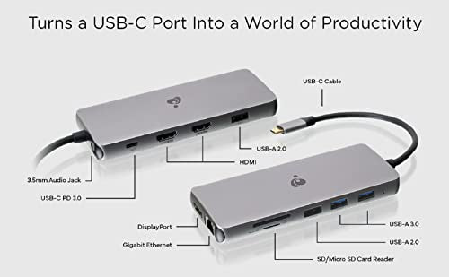 IOGEAR USB-C Triple Display Dock Station - 4K 60Hz - 2 HDMI - 1 DisplayPort - 2 USB 2-2 USB 3 - Ethernet - 3.5mm Audio - USB-C 100W PD - MacBook Pro/Air Thunderbolt 3 - Type C Laptop - GUD3C4K3P