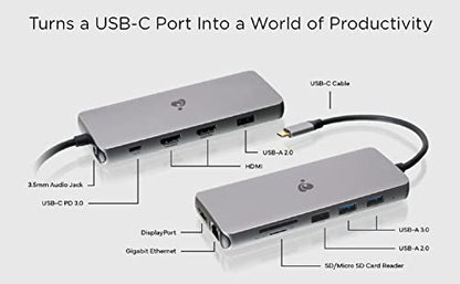 IOGEAR USB-C Triple Display Dock Station - 4K 60Hz - 2 HDMI - 1 DisplayPort - 2 USB 2-2 USB 3 - Ethernet - 3.5mm Audio - USB-C 100W PD - MacBook Pro/Air Thunderbolt 3 - Type C Laptop - GUD3C4K3P